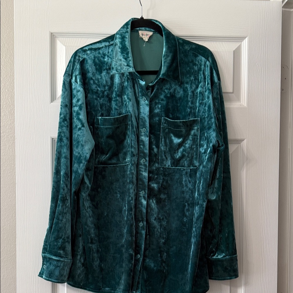 BiBi Teal Velvet Blouse